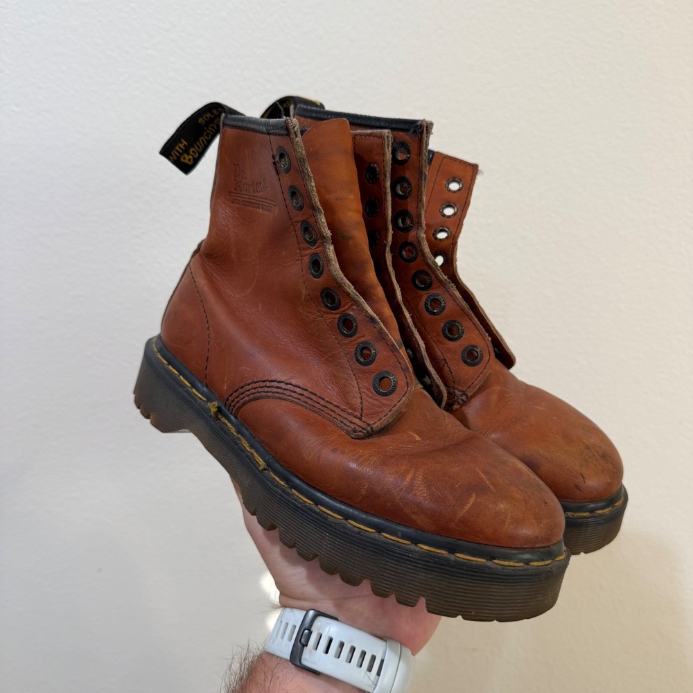 Dr. Martens Made in England Vintage Tan Leather Platform 8 Eye Boots